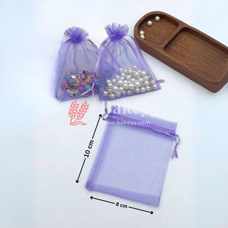 8x10 CM | Organza Potli Bags | Light Purple Colour | Candy Bag | - Bakeyy.com - India - 8x10 CM | Organza Potli Bags | Light Purple Colour | Candy Bag | - Pack Of 100 / 8x10 cm / 3x4 inch / Purple