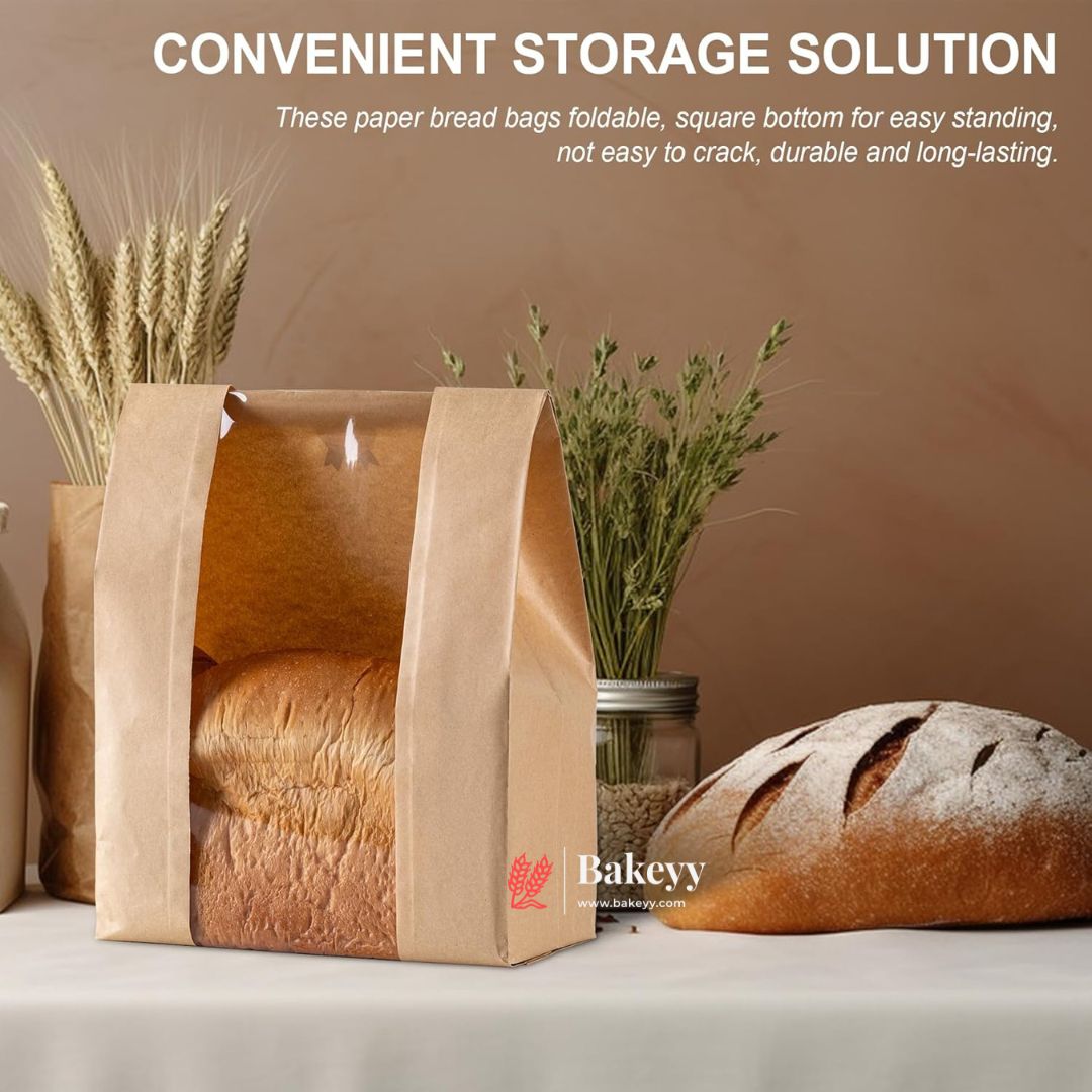 35x21x9 CM Paper Bread Bags | Sourdough Bread Bags | Full Window | Pack Of 50