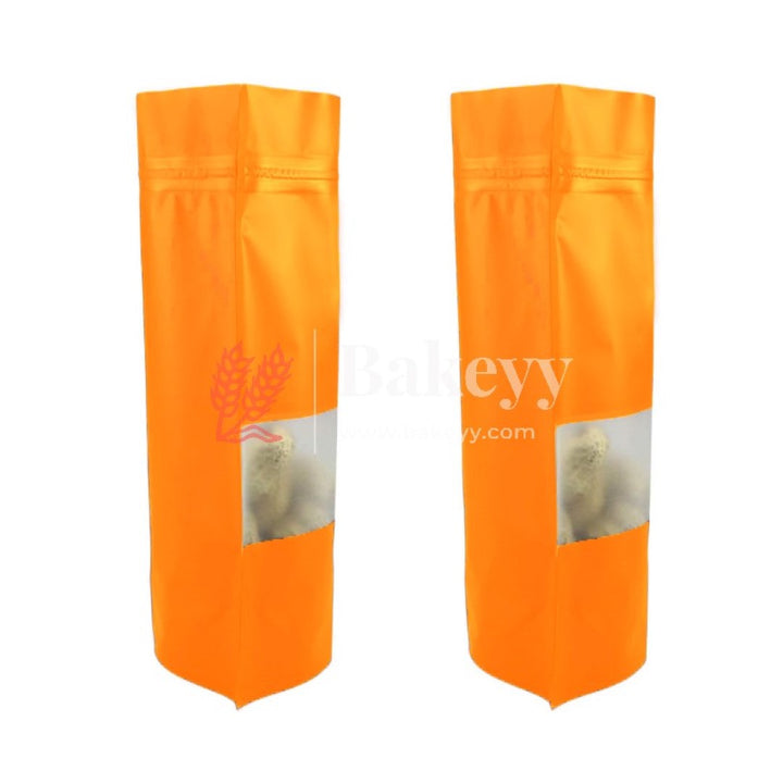 500 gm | Zip Lock Pouch |Orange Color With Window | 16x23 CM | Standing Pouch - Bakeyy.com