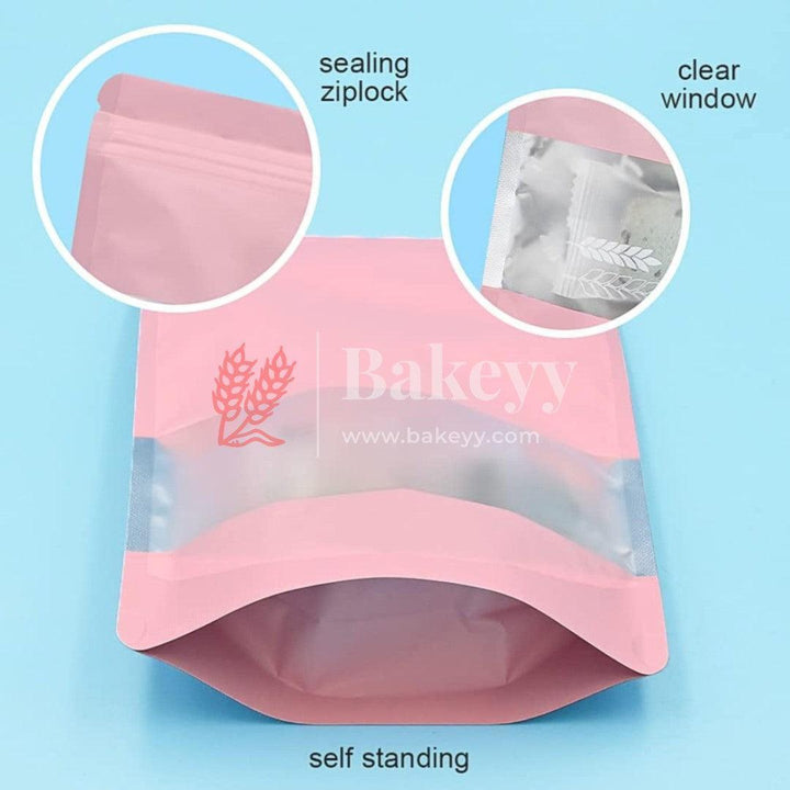 1 kg | Zip Lock Pouch |Pink Color With Window | 17x26.5 CM | Standing Pouch | 110 GSM | - Bakeyy.com - India - 1 kg | Zip Lock Pouch |Pink Color With Window | 17x26.5 CM | Standing Pouch | 110 GSM | - Pack Of 50 / 17x26.5 cm / 1 Kg