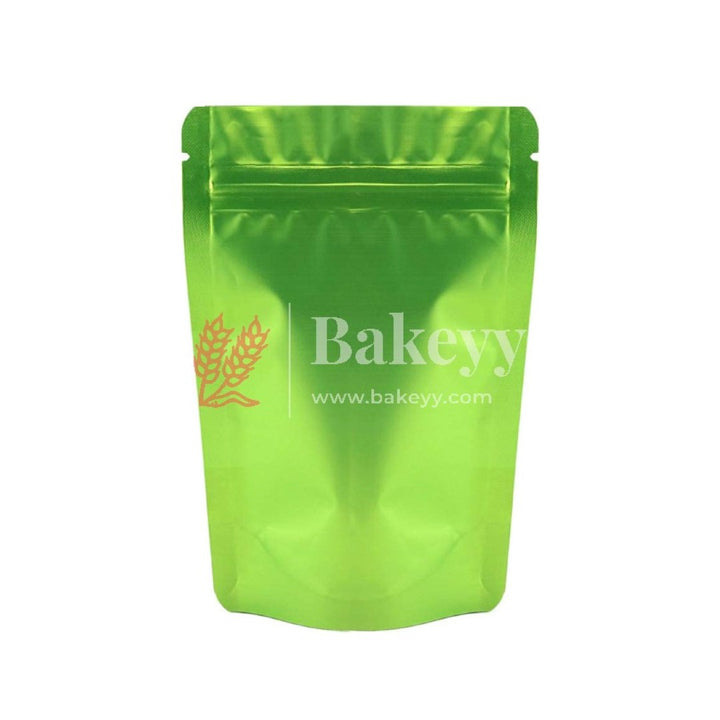100 gm | Zip Lock Pouch | Green Color Without Window | 10x17 CM | Standing Pouch - Bakeyy.com