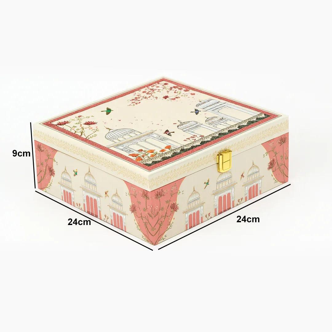 24cm | Elegant Pichwai Square Pink Design Themed Gift Box | Pack of 1