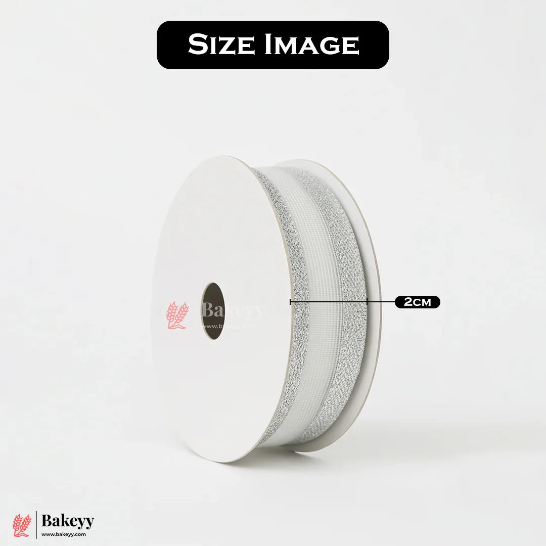 1849|18 mtr Silver Glitter Edge White Net Ribbon Roll – 2cm Decorative Craft & Gift Wrapping Ribbon