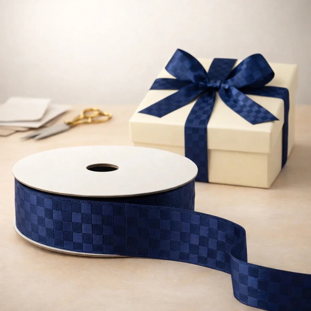 2cm |18 Mtr Premium Elegant Checkered Satin Ribbon Roll – Elegant Finish for Gift Wrapping & Crafts| 1 Roll