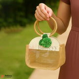 21x11x27 CM | Beige & Cream 2 Jar Jute Gift Bag with Floral Accent & Transparent Window – Eco-Friendly Hamper Bag