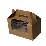 2 Kraft Cupcake Box with Handle | With Front Window | - Bakeyy.com - India - 2 Kraft Cupcake Box with Handle | With Front Window | - Pack of 10