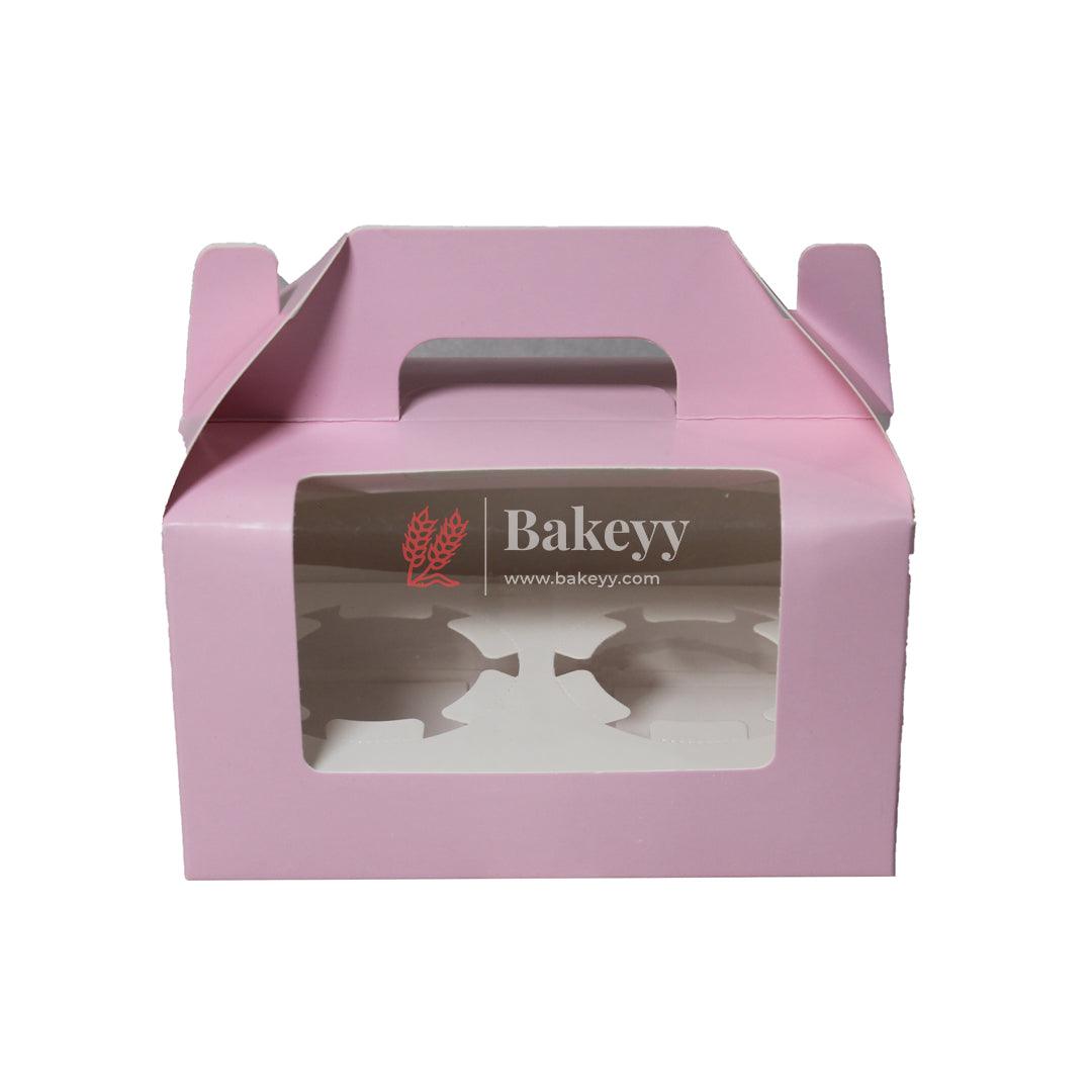 2-Cupcak Box with Handle | Pink Colour | With Front Window | - Bakeyy.com - India - 2-Cupcak Box with Handle | Pink Colour | With Front Window | - Pack of 10