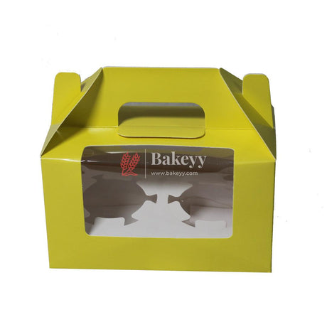 2-Cupcak Box with Handle | Yellow Colour | With Front Window | - Bakeyy.com - India - 2-Cupcak Box with Handle | Yellow Colour | With Front Window | - Pack of 10