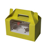 2-Cupcak Box with Handle | Yellow Colour | With Front Window | - Bakeyy.com - India - 2-Cupcak Box with Handle | Yellow Colour | With Front Window | - Pack of 10