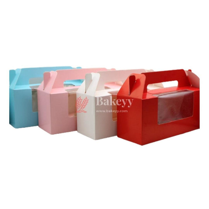 3 Cupcake Box | With Window On The Lid | With Handle | Multi Colors | Pack Of 10 - Bakeyy.com