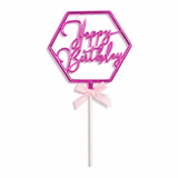 8.5 Inch | Metallic Pink Happy Birthday Cake Topper with Ribbon | Metallic Pink | 1 Piece
