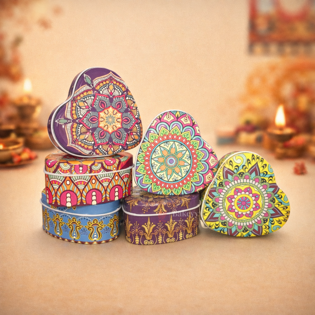 Heart Shaped Mandala Print Empty Tin Boxes | Tin Boxes