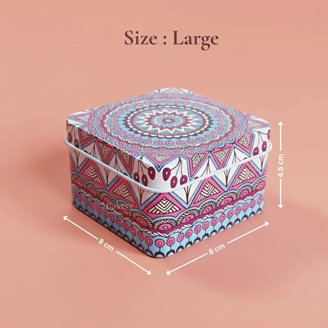 Square Mandala Print Tin Box | Mandala Print | Tin Box - Bakeyy.com - India - Square Mandala Print Tin Box | Mandala Print | Tin Box - Large | Pack of 6 330.00