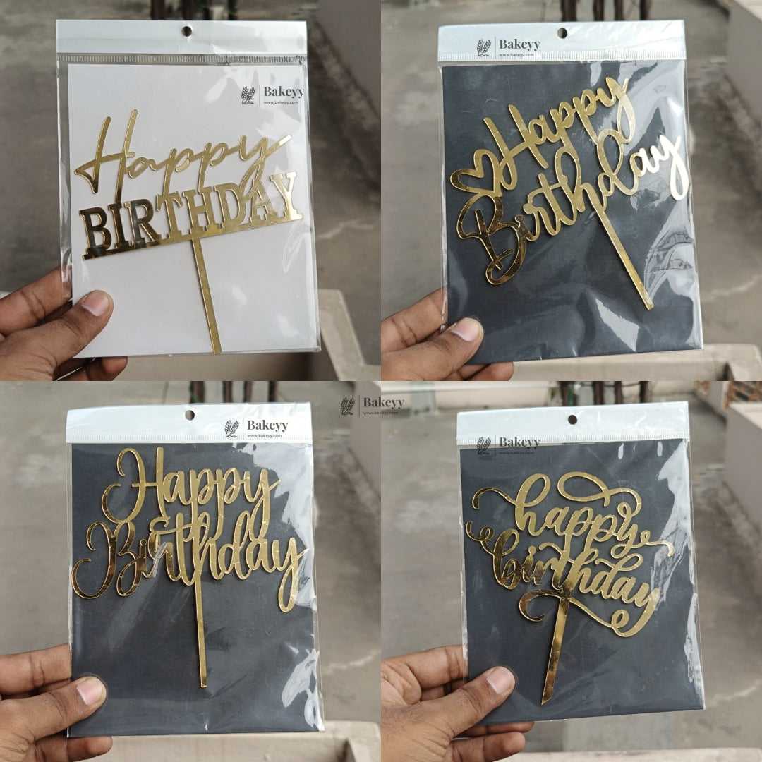 6 Inch Happy Birthday Acrylic Cake Topper | Assorted Designs | 6 Inch Size | Pack of 5