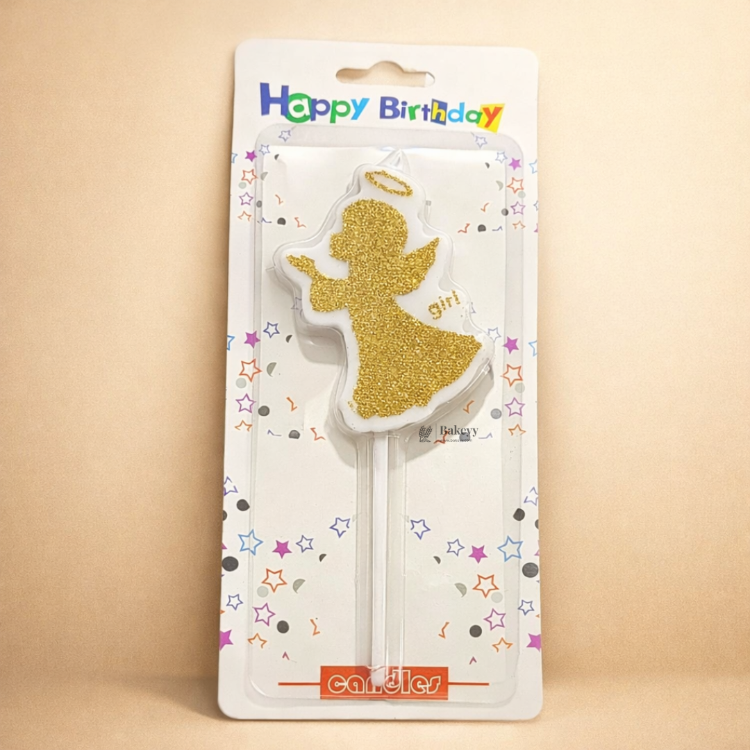 Glitter Angel Cake Topper Candle | Golden Sparkle for Birthdays | 1 Piece