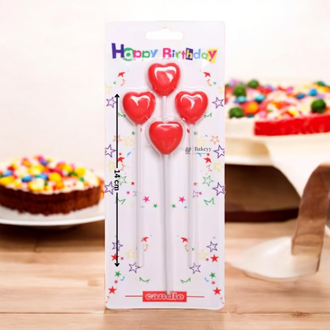 Heart Shape Birthday Candles | Red Heart Cake Candles | Pack of 4
