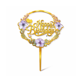 6 Inch Gold Floral Happy Birthday Cake Topper | Elegant Celebration Cake Décor | Pack of 5