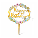 6 Inch Gold Floral Happy Birthday Cake Topper | Elegant Celebration Cake Décor | Pack of 5