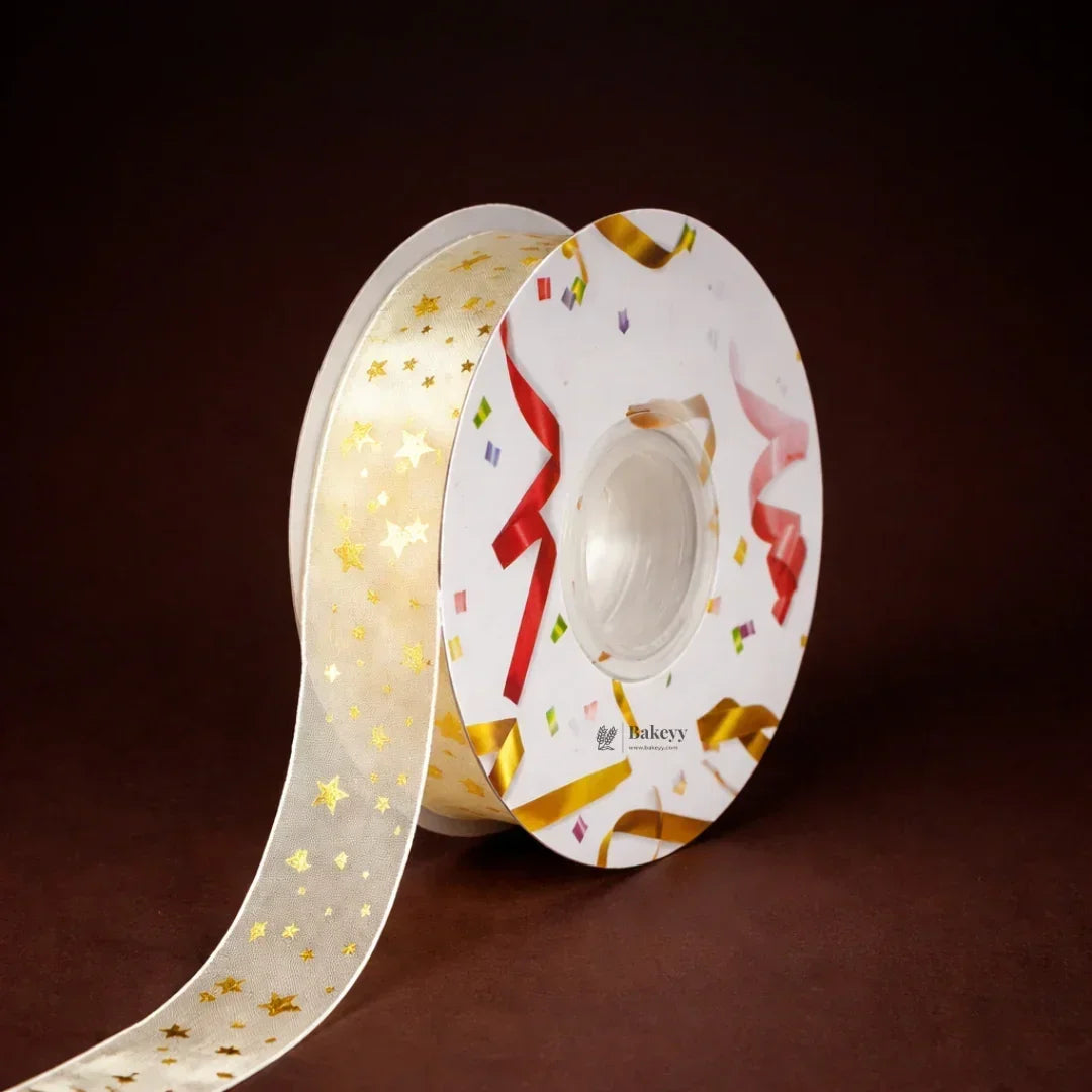 Decorative Organza Ribbon Rolls with Gold Foil Prints | Multiple Designs Options | Pack of 1 - Bakeyy.com - India - Decorative Organza Ribbon Rolls with Gold Foil Prints | Multiple Designs Options | Pack of 1 - Design 2 190.00