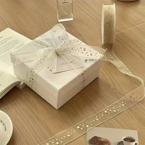 Decorative Organza Ribbon Rolls with Gold Foil Prints | Multiple Designs Options | Pack of 1 - Bakeyy.com - India - Decorative Organza Ribbon Rolls with Gold Foil Prints | Multiple Designs Options | Pack of 1 - Design 1 190.00