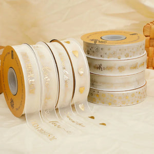 Decorative Organza Ribbon Rolls with Gold Foil Prints | Multiple Designs Options | Pack of 1 - Bakeyy.com - India - Decorative Organza Ribbon Rolls with Gold Foil Prints | Multiple Designs Options | Pack of 1 - Design 1 190.00