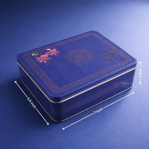 Royal Blue Floral Metal Hamper Box with Lid | 1 Piece