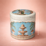 Peacock Garden Print Round Metal Tin Box with Lid | 1 Piece