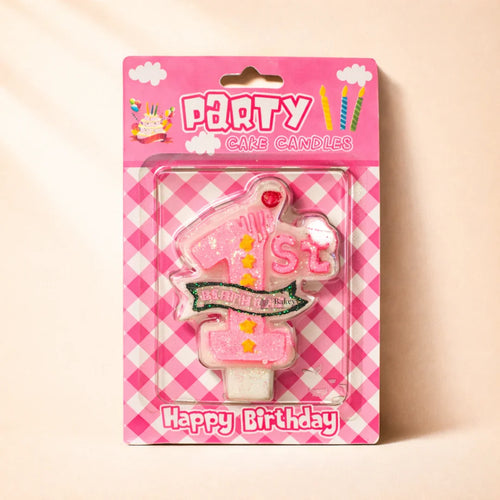 Bakeyy pink 1st birthday party cake candle in retail packaging, bakery supplies India