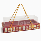 30.5x13x10cm | Maroon Floral Gift Box with Transparent Lid & Golden Rope Handle – Empty Hamper Packaging Box  | Pack of 10