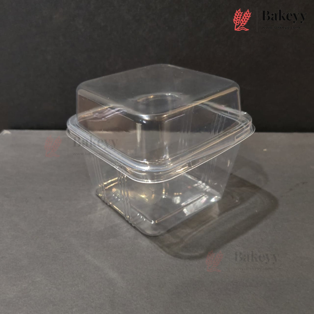 300ml Clear Square Plastic Dessert Container with Lid | Pack of 25