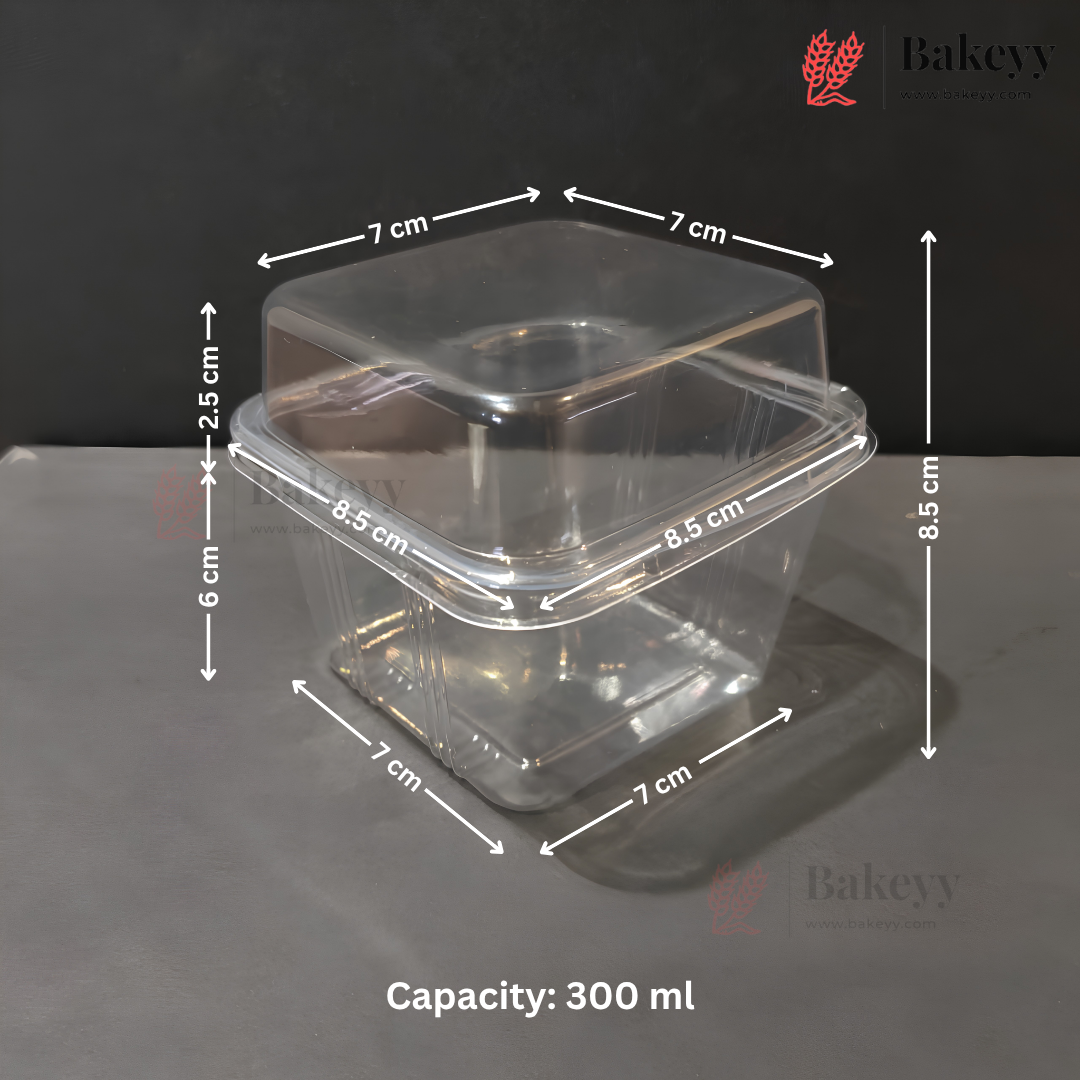 GY-595 | 300 ml Clear Square Plastic Dessert Container with Lid | Pack of 25