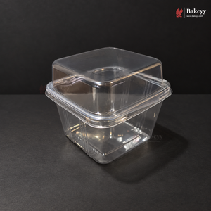 300ml Clear Square Plastic Dessert Container with Lid | Pack of 25