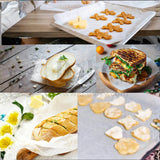 Collage of various food items including sandwiches, bread rolls, and cookies on a wooden table.