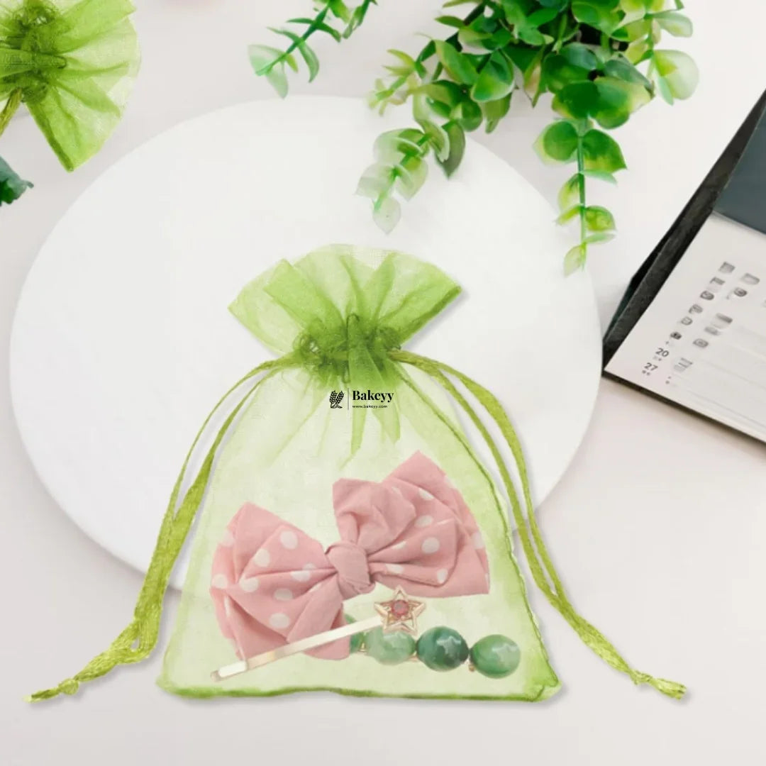 7x9Cm |Olive Green Organza Potli Bags | Pack of 99