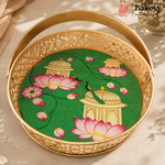 8 Inch Round Peacock & Lotus Design Decorative Basket | Pack of 1
