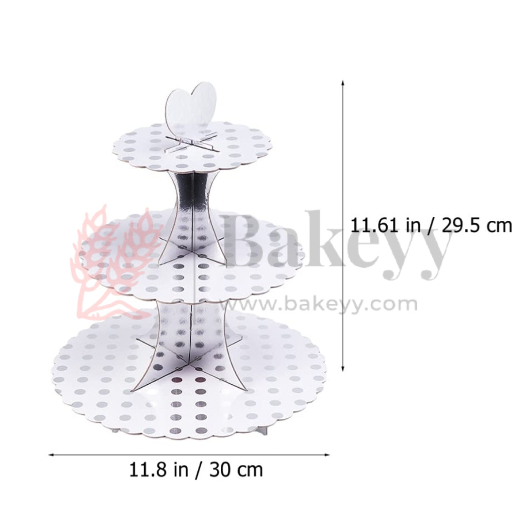 Tier Layer Cupcake Dessert Paper Stand Display Rack | Silver Dotted| 1 Piece