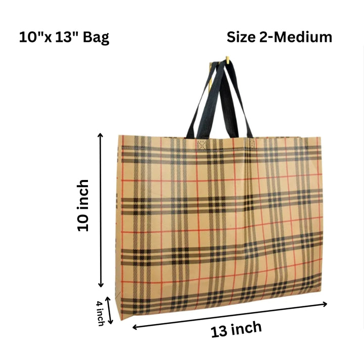 PVC Lamination Bags, Brown LV Checks design, Non Woven Design, 4 sizes available - Bakeyy.com