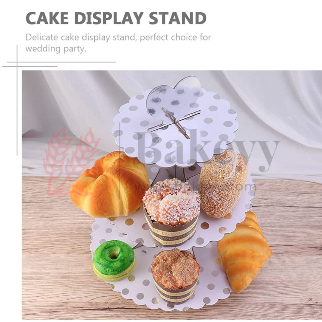 Tier Layer Cupcake Dessert Paper Stand Display Rack | Silver Dotted| 1 Piece