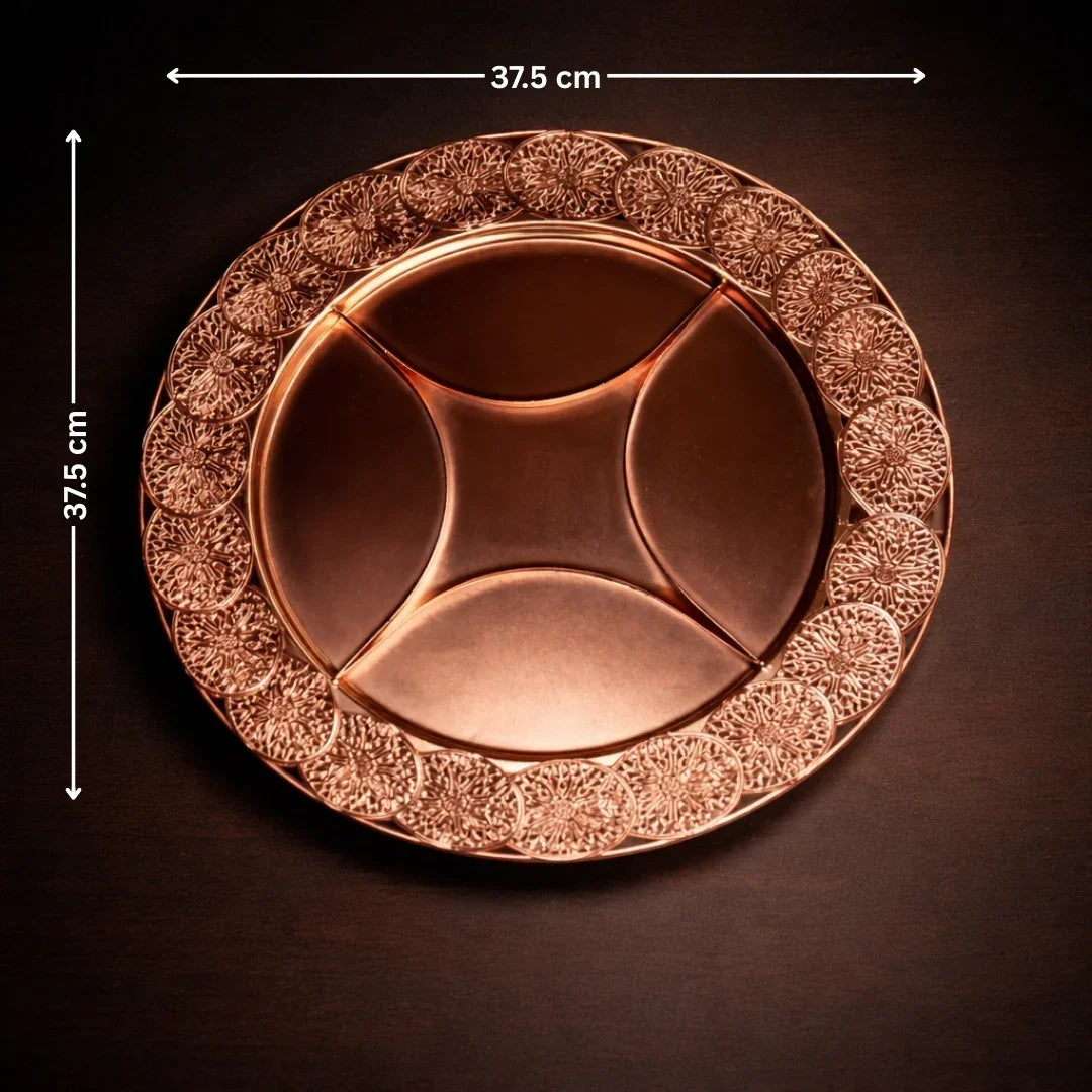37.5 cm | Luxurious Round Rose Gold-Plated Serving Tray with 5 Compartments | Pack of 1