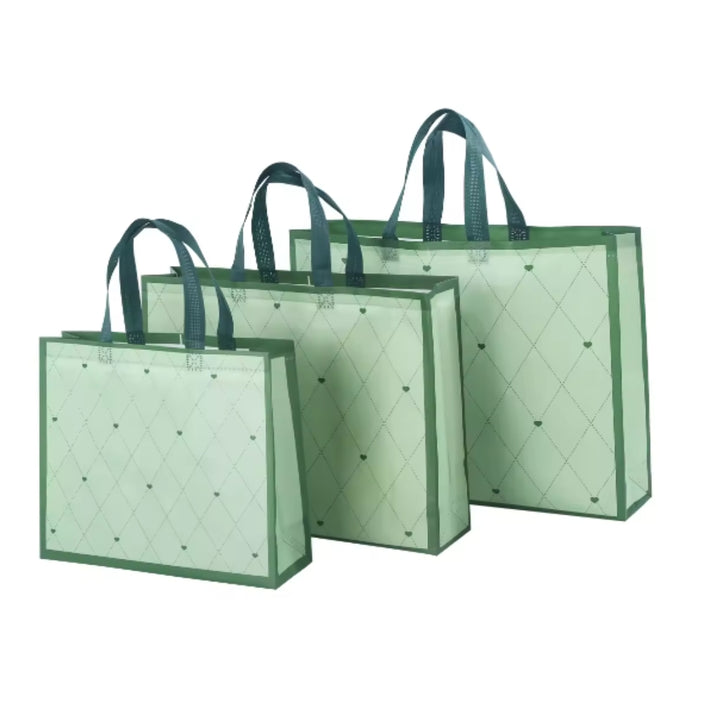PVC Lamination Bags, Green Hearts with Strips Design, Non Woven Design, 4 sizes available - Bakeyy.com