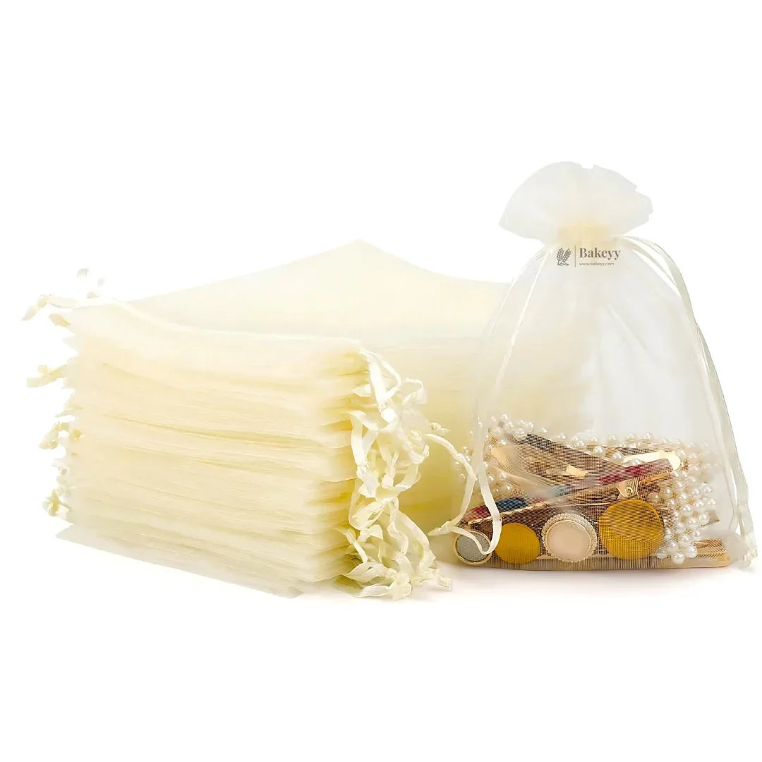 13x18 CM | Organza Potli Bags | Cream Colour | Candy Bag| Pack of 99