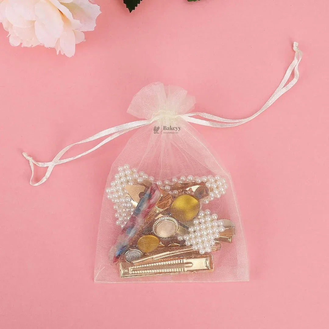 13x18 CM | Organza Potli Bags | Cream Colour | Candy Bag| Pack of 99