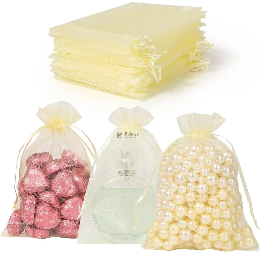 13x18 CM | Organza Potli Bags | Cream Colour | Candy Bag| Pack of 99