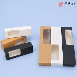 3 Color Rectangular Window Packaging Box | Black, White & Kraft Gift Box for Chocolates, Sweets & Bakery Items