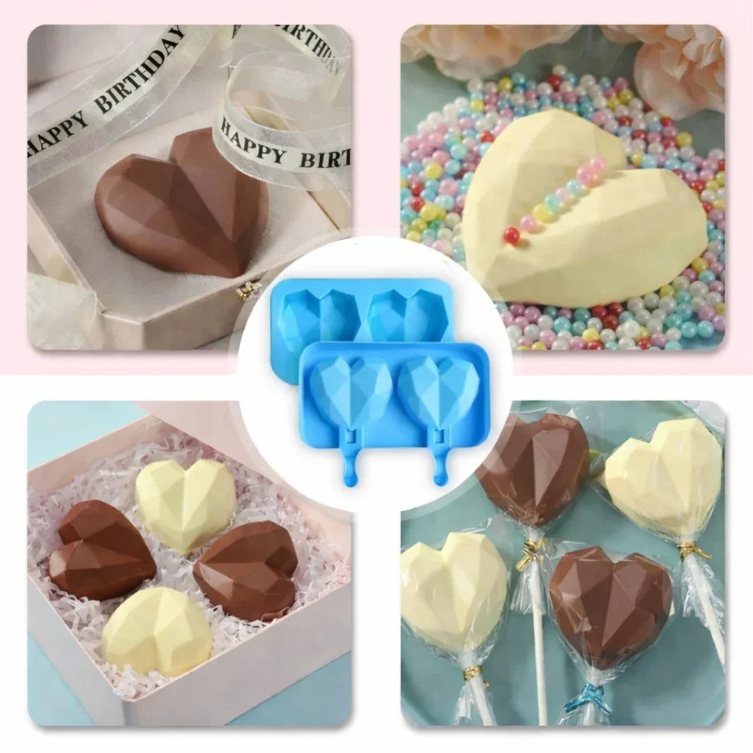 3DDiamondHeartSiliconeChocolate_IceCreamMold2CavityPopsicleStyleLollipopMouldPackof1_2 - Bakeyy.com