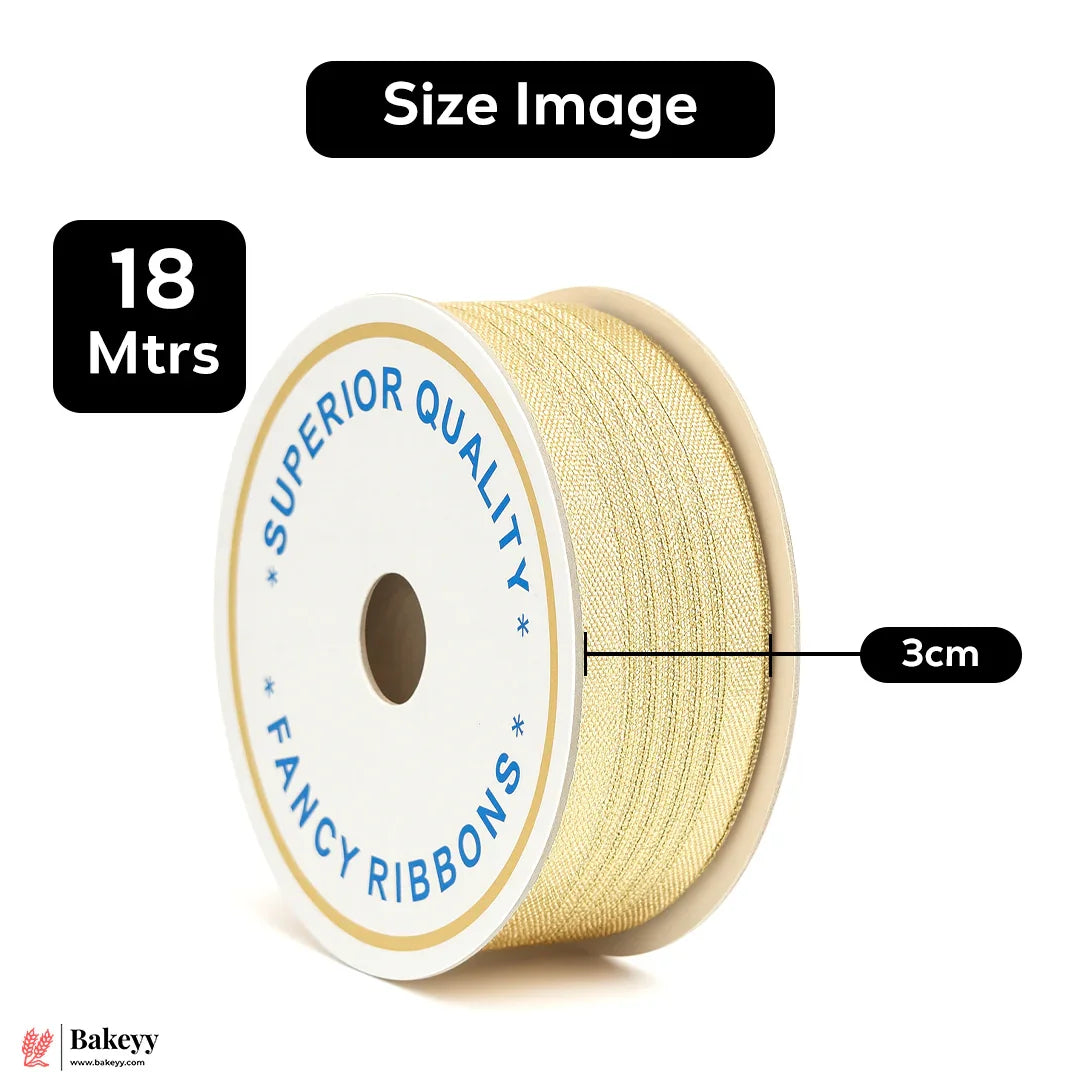 Gold Mesh Fancy Ribbon – 3 cm x 18 Meters | Premium Metallic Finish | 1 Roll