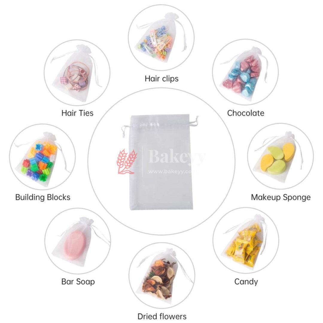 20x25 CM | Organza Potli Bags |White Colour | Candy Bag - Bakeyy.com - India - 20x25 CM | Organza Potli Bags |White Colour | Candy Bag - Pack Of 50 / 5303 / White