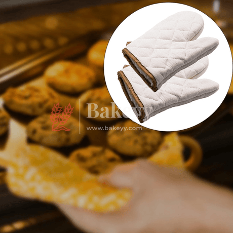 Cream Coated Cotton Fabric Heat-Resistant Oven Gloves for Baking & Kitchen Use - Bakeyy.com - India - Cream Coated Cotton Fabric Heat-Resistant Oven Gloves for Baking & Kitchen Use - Default Title