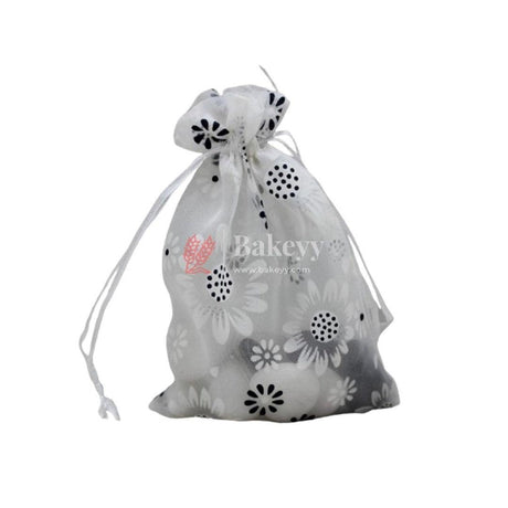 10x14 CM | Floral Designs Organza Potli Bags | Pack of 100 | White Color | Candy Bag - Bakeyy.com - India - 10x14 CM | Floral Designs Organza Potli Bags | Pack of 100 | White Color | Candy Bag - Default Title