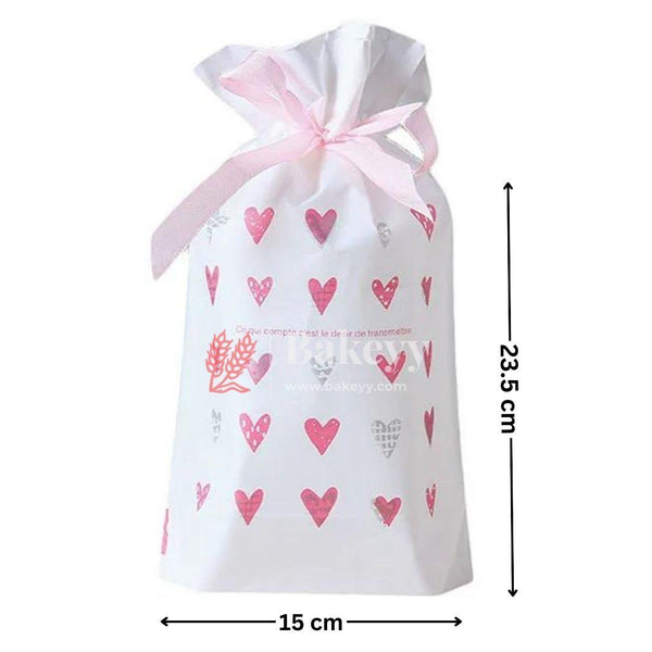 Hearts Plastic Stand Up Treat Favor Bags Gift Wrapper Bags for Candy Cookie Chocolate | Pack of 50 | - Bakeyy.com - India